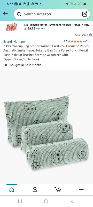 Photo 1 of 3 Pcs Makeup Bag Set for Women Corduroy Cosmetic Pouch Aesthetic Smile Travel Toiletry Bag Cute Purse Pouch Pencil Case Makeup Brushes Storage Organizer with Zipper(Green,Smile Face)