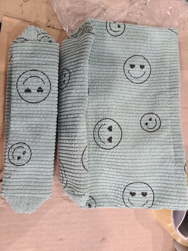 Photo 1 of 3 Pcs Makeup Bag Set for Women Corduroy Cosmetic Pouch Aesthetic Smile Travel Toiletry Bag Cute Purse Pouch Pencil Case Makeup Brushes Storage Organizer with Zipper(Green,Smile Face)