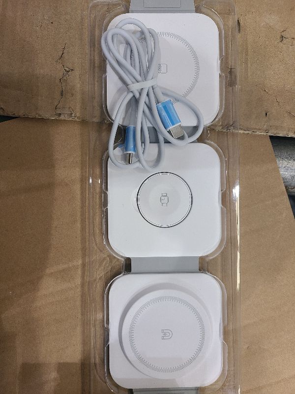 Photo 1 of 3 in 1 Charging Station for Apple Multiple Devices, Foldable Magnetic Fast Wireless Charger Dock, Travel Charging Pad for iPhone 16 15 14 13 12 Pro Max Plus Apple Watch Series & AirPods 4/3/2/Pro