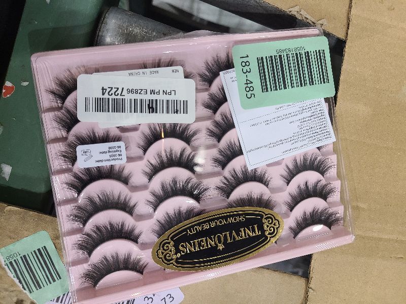 Photo 1 of 14 Pairs False Eyelashes Natural Mink Lashes Wispy Cat Eye Lashes 14mm 3D Volume Strip Fake Eyelashes Pack by TNFVLONEINS