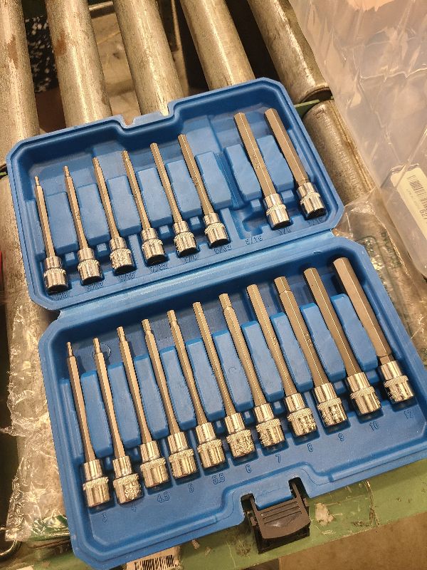 Photo 1 of 20PCS Extra Long Hex Bit Socket Set 3/8 Inch Drive | Standard SAE & Metric (1/8-Inch - 3/8-Inch, 3-12mm) | S2 Alloy Steel Allen Bits | Heavy Duty Cr-V Sockets Set