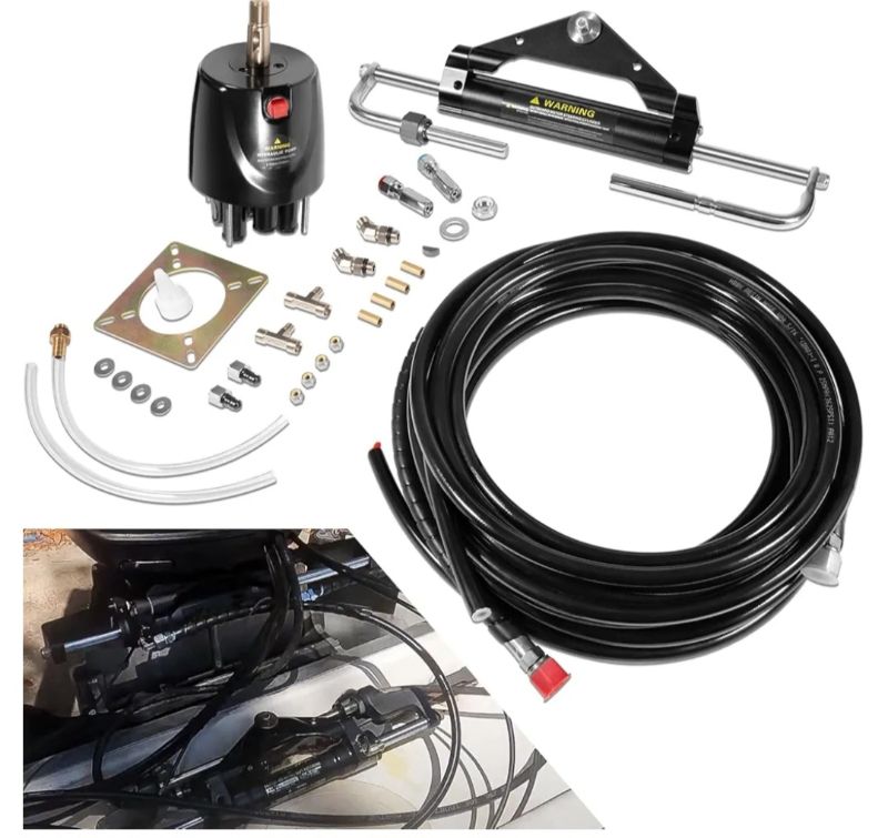 Photo 1 of 150HP Hydraulic Outboard Steering Kit Boat Marine System for Single Station, Single-Engine use Built-in Two-Way Lock Cylinder, 150HP Pump and 26ft High-Strength Nylon Hose
