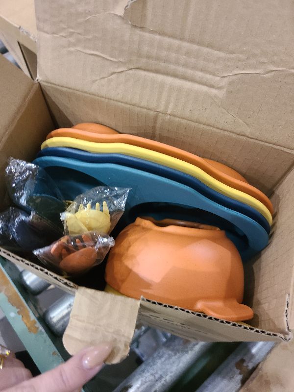 Photo 1 of 24-Piece Wheat Straw Dinnerware Set for Kids & Toddlers - Unbreakable, BPA-Free Tableware with Divided Plates, Microwave & Dishwasher Safe - Perfect for Home, School & Picnics