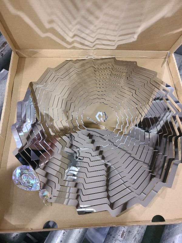 Photo 1 of 3D Wind Spinners Outdoor Flowing-Light Effect Metal Garden Decor, Highly Reflective Bird Deterrents for Outside, Mirrored Wind Sculptures to Scare Birds Away from Yard Patio Farm (Vortex-Silver)