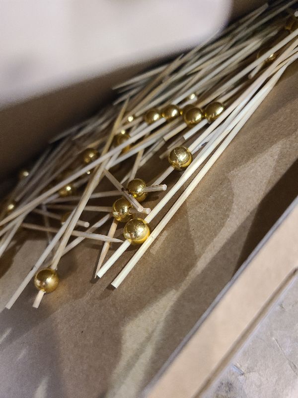 Photo 1 of 200PCS Cocktail Picks, Fancy Toothpicks for Appetizers, Decorative Skewers for Appetizers Drinks Party Fruit, 4.7 Inch Long Wooden Bamboo Gold Ball Food Sticks Charcuterie Boards Accessories