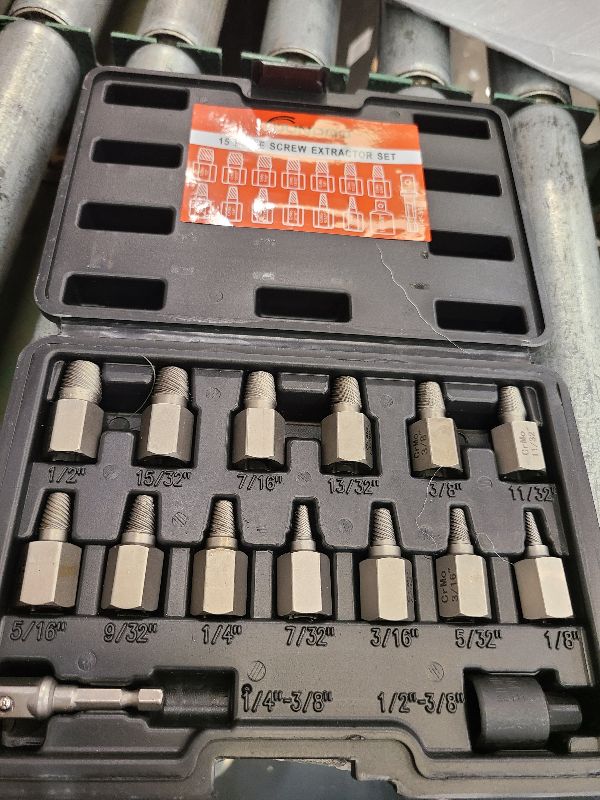 Photo 1 of 15 Pieces Screw Extractor Set, Easy Out Bolt Extractor Kit, 3/8" Inch Drive Hex Head Multi-Spline Bolt Remover Kit Tool for Removing Stripped, Broken Rusted Bolts Screws
