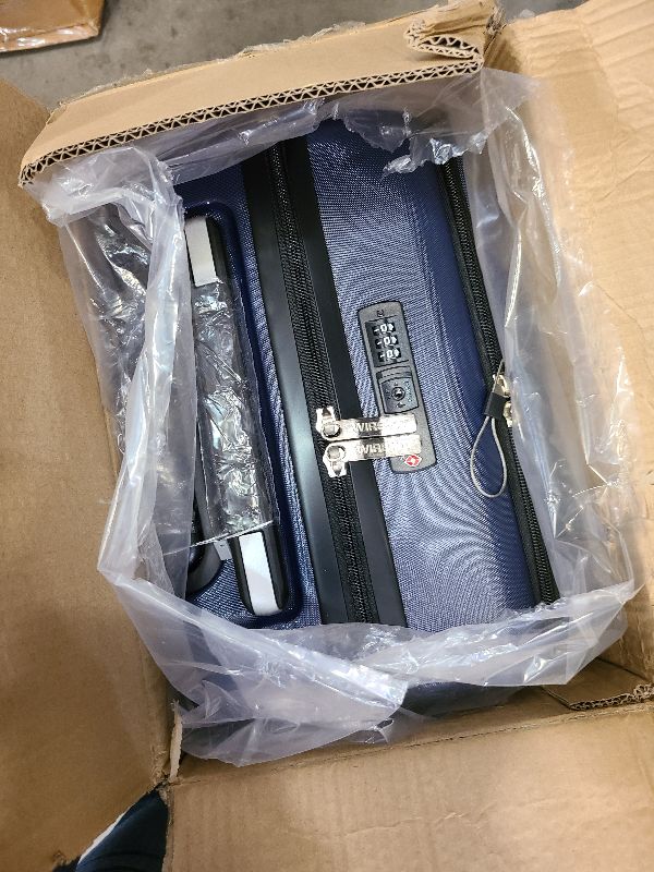 Photo 1 of 2 Piece Luggage Sets with Spinner Wheels Front Open Pocket, ABS+PC Suitcase with TSA Lock & YKK Zipper, Carry On 20/24 inch Medium +Toiletry Bag+Handbag, Deep Dark Navy Blue