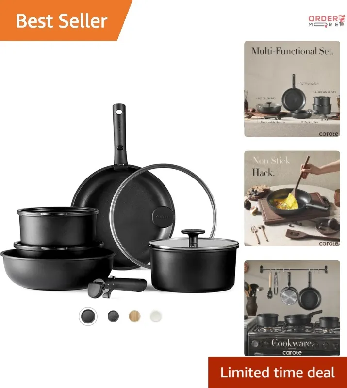 Photo 1 of 11-Piece Aluminum Nonstick Cookware Set Detachable Handle Versatile Kitchen Use