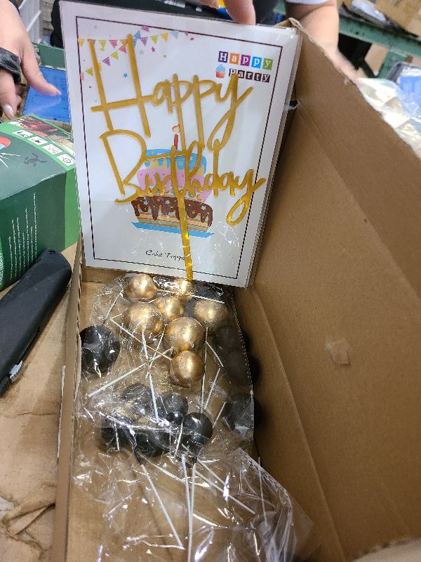 Photo 1 of 17 PCS Mini Ball Cake Topper Cupcake Insert Acrylic Cake Topper Cake Decorations for Black Boho Wedding Birthday Party Baby Shower Supplies (Black, Gold)