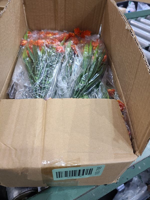 Photo 1 of 20 Bundles Artificial Fall Flowers for Outdoors Fall Decorations-UV Resistant Fake Mums Faux Plants Plastic Flowers Greenery Home Porch Gardens Fireplace Patio Autumn Indoor Thanksgiving Decor(Orange)