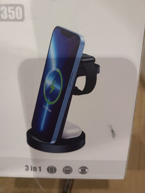 Photo 1 of 3 in 1 Charging Station for iPhone, Wireless Charger for iPhone 16e 16 15 14 13 12 11 X Pro Max & Apple Watch - Wireless Charging Station for AirPods 4 3 Pro