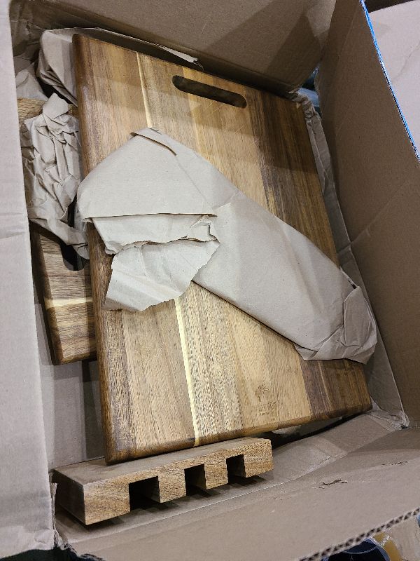 Photo 1 of 3-piece Acacia Wood Cutting Board Set for Kitchen, Large Wooden Cutting Board Set with Handle, Thick Chopping Board, Butcher Block Wooden Trays for Meat, Fruit Vegetable and Cheese