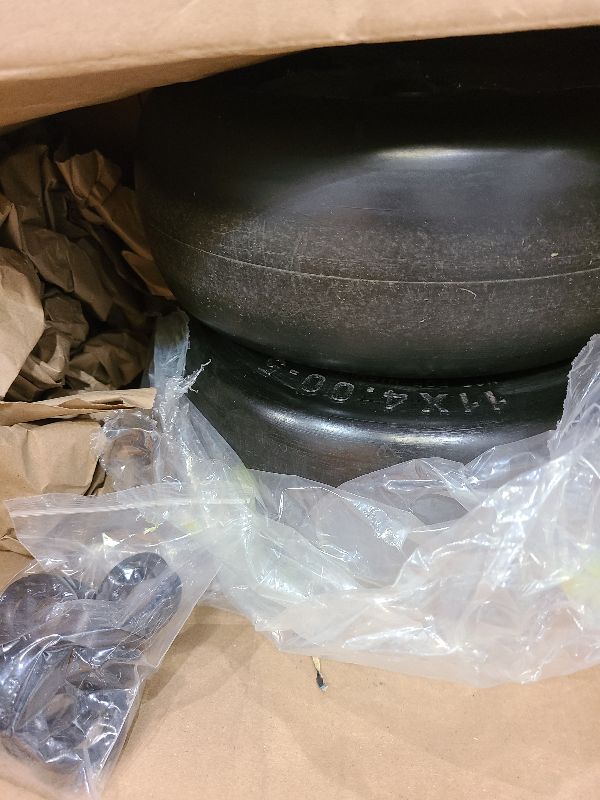 Photo 1 of 2PCS 11x4.00-5" Lawn Mower Tires Flat Free,3/4" 5/8" 1/2" Bushing,3.4"-4"-4.5"-5" Centered Hub,Universal Fit Smooth Tread Tire for Zero Turn Lawn Mowers, with Universal Adapter Kit (Gray Rim)