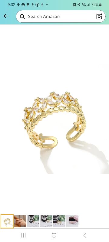 Photo 1 of 18K Gold Plated Cubiz Zirconia Wedding Engagement Wide Adjustable Band Ring for Women