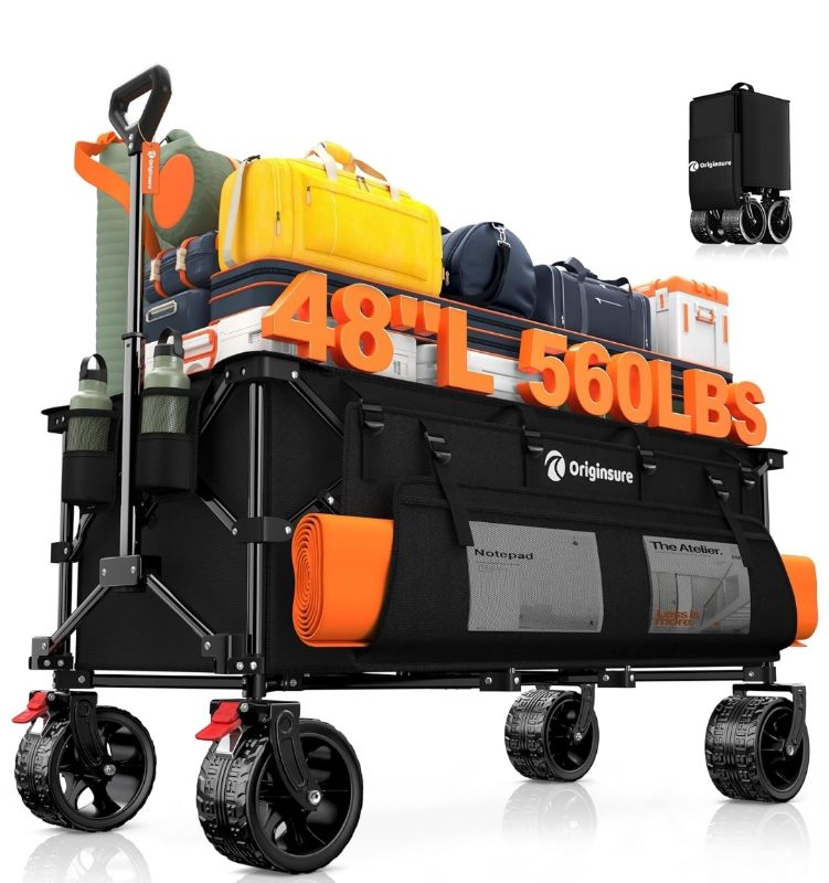 Photo 1 of 48" L Collapsible Wagon Cart Foldable, 560LB Weight Capacity 300L Heavy Duty Folding Beach Wagons with Big All-Terrain Wheels, Utility Carts for Groceries, Shopping, Camping, Sports - Black