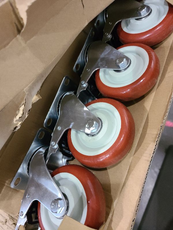 Photo 1 of 4 Inch Heavy Duty Swivel Caster Wheels with Brake, Set of 4, Industrial Locking Rolling Plate Casters Wheels for Furniture, Cart, Table and Workbench, Easily Load 2200lbs