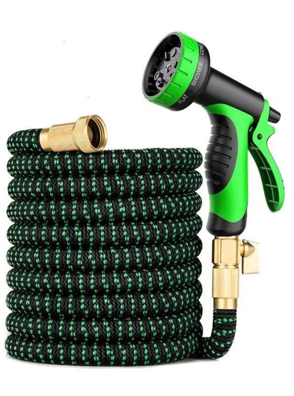 Photo 1 of 25 ft Expandable Garden Hose - Expanding Water Hoses, No Kink Lightweight Flexible Hose with 3-Layer Latex Core and 3/4" Solid Fittings - 25ft Retractable Stretch Car Washing Pipe