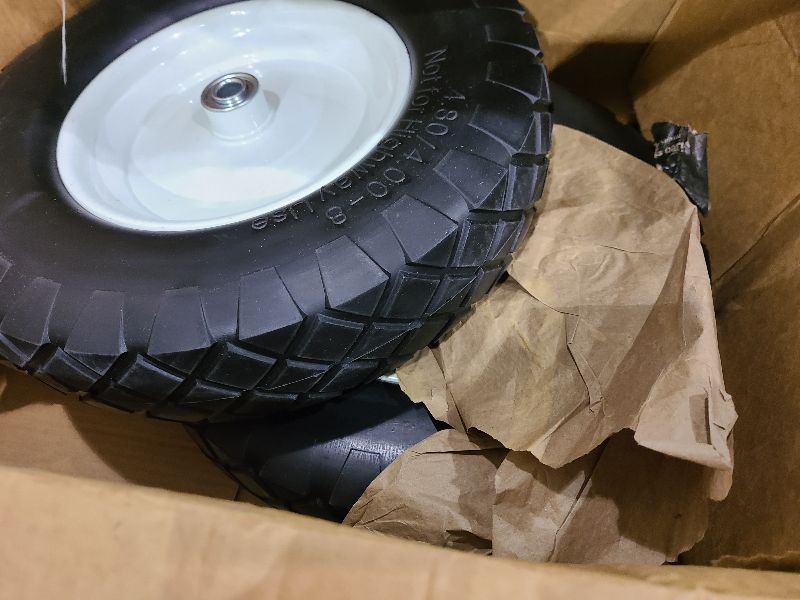 Photo 1 of 4.80/4.00-8 Tire and Wheel, 16" Flat Free Solid Wheelbarrow Tire with 5/8"&3/4" Bearings 3" Hub, 14"-16" Universal Fit Wheelbarrow Tires for Hand Truck/Garden Trailer/Trolley/Wagons