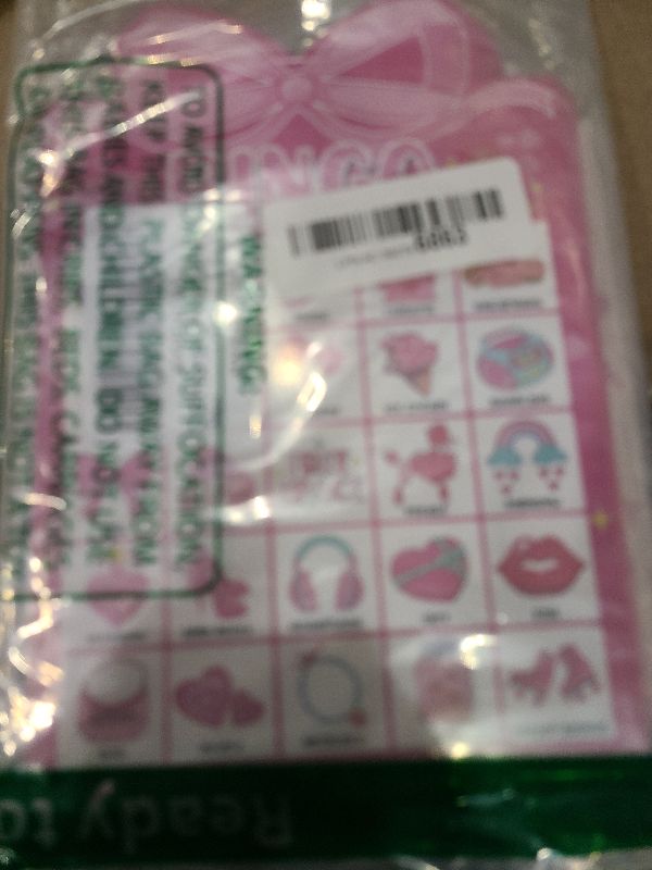 Photo 1 of 39 Pcs Pink Bow Party Bingo Game for Adults Kids 24 Players Pink Girls Party Bingo Game Cards with Reward Stickers for Family Friends Large Group Gathering Bachelorette Princess Doll Party Favors