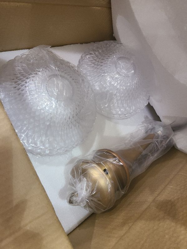 Photo 1 of 5-Light Vintage Crystal Chandelier - Brushed Brass Ceiling Fixture with Glass Shades, Adjustable Height Flush Mount, E26 Bulb Compatible for Dining Room & Kitchen Island