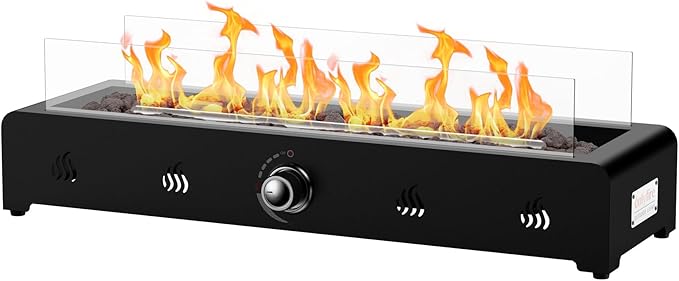 Photo 1 of 28'' Tabletop Fire Pit, Outdoor Propane Gas Firepit Side-Mounted for Most Tables, Glass Wind Guard and Lava Rock, Rectangular Smokeless Fire Table Top Fireplace