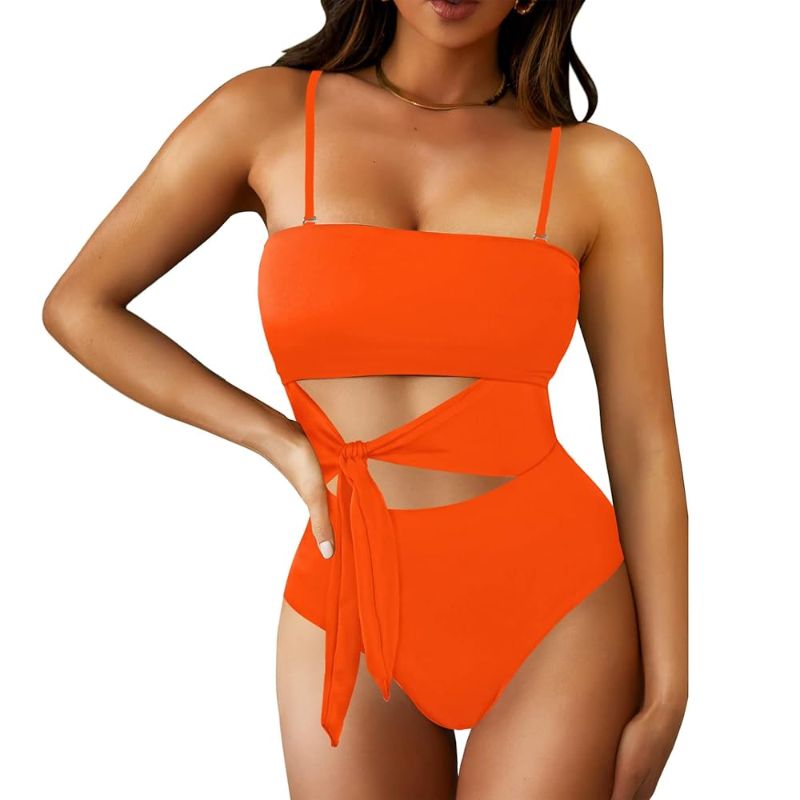 Photo 1 of 
Visit the Store, Viottiset
Viottiset
Visit the Store
4.3
4.3 out of 5 stars
(769)
Viottiset Women's Bandeau One Piece Swimsuit Strapless Tie High Cut Out Bathing Suit L