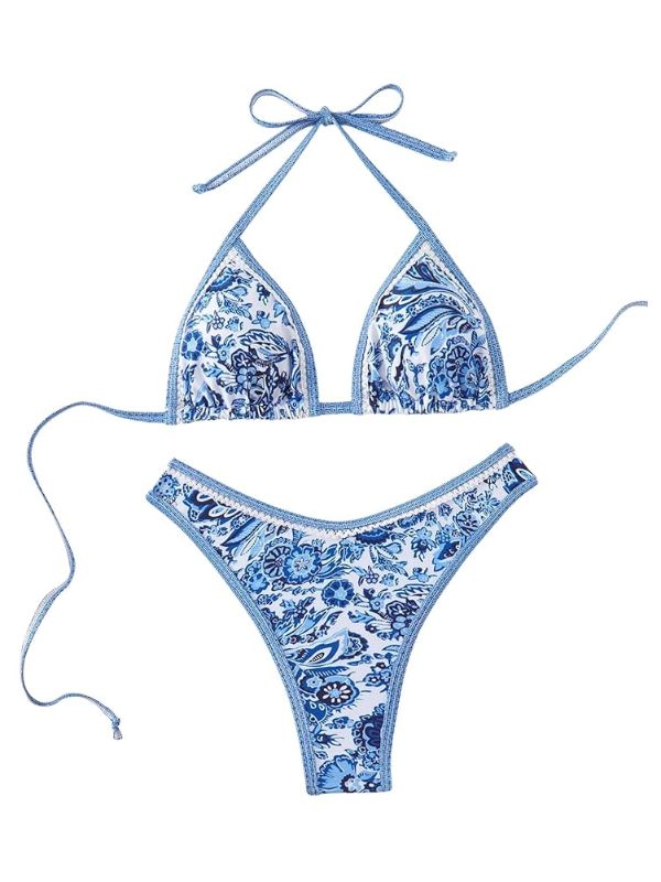 Photo 1 of  Women's 2 Piece Bikini Set Y2k Floral Triangle Tie Back Swimsuits Bathing Suit. M