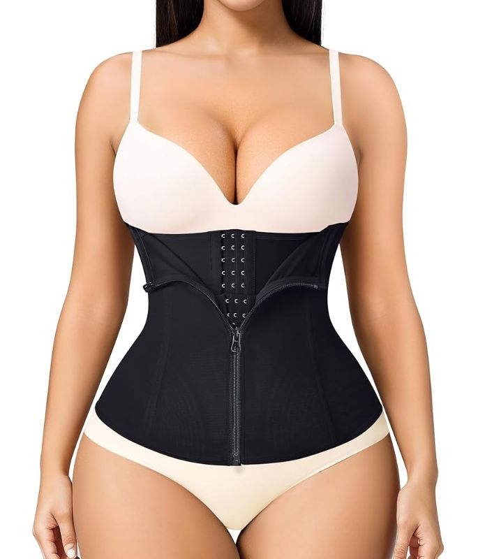 Photo 1 of  MERYOSZ Zipper Waist Trainer for Women - Mesh Corset Shapewear Tummy Control Body Shaper Waist Cincher Postpartum Girdle M
