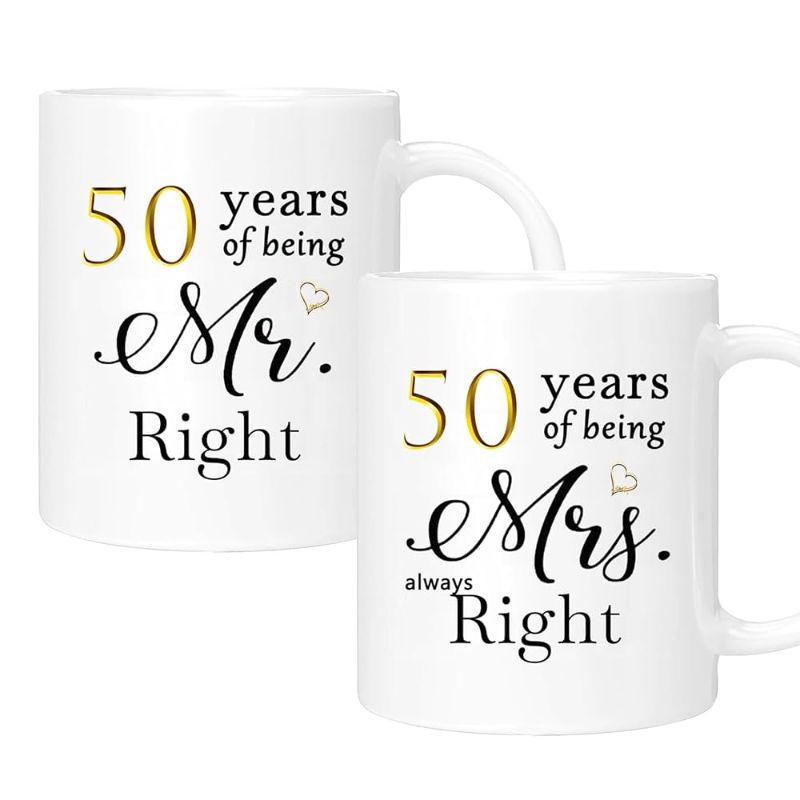 Photo 1 of 50 Year Anniversary Coffee Mugs Set of 2, 50th Anniversary Wedding Gifts Decorations for Couple Parents Grandparents Men Women Husband Wife Him Her, Gift Box Packaging, 11oz 