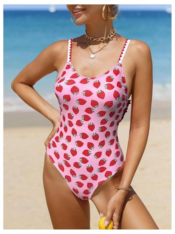 Photo 1 of  Verdusa Women's One Piece Swimsuit Cut Out Ruffled Open Back Spaghetti Strap Swimwear M