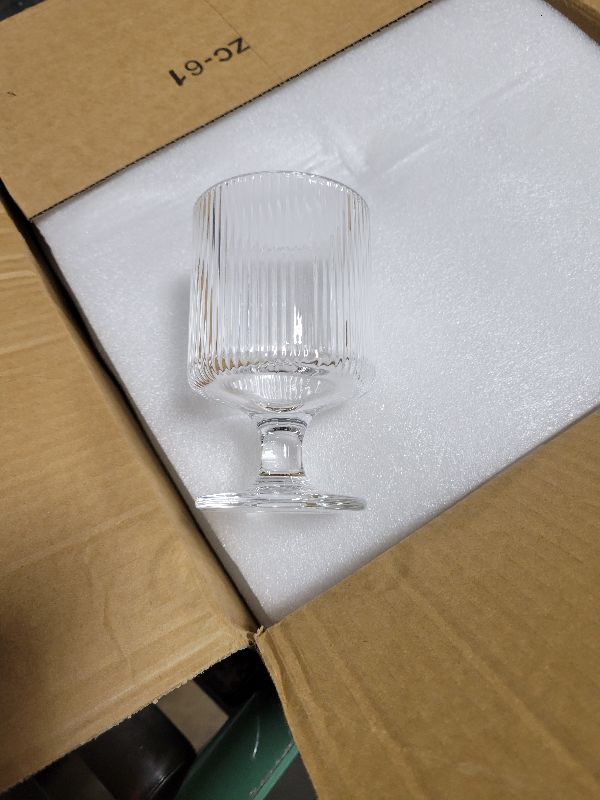 Photo 1 of 20Pcs Vintage Ribbed Wine Glasses, 8 oz Origami Style Goblet Glasses, Clear Short Stem Water Goblets, Cocktail Glasses Glassware for Iced Tea, Beer, Juice, Whiskey