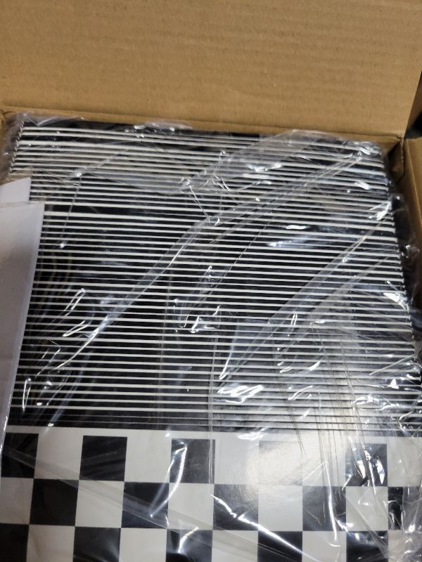 Photo 1 of 50 Pcs Checkered Paper Food Trays with 50 Deli Liner Disposable Racing Party Food Boat Black and White Plaid Serving Tray for Racing Theme Birthday Baby Shower Party Popcorn Nacho Snack Hot Dog