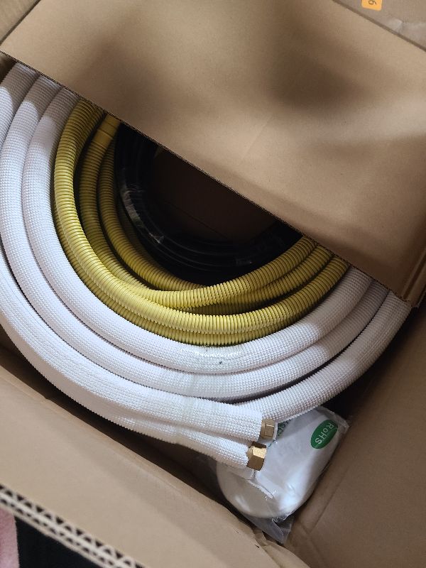 Photo 1 of 25 Ft Mini Split Line Set.Air Conditioner Copper Tubing Pipes Extension Set, 1/4" & 1/2" 3/8" PE Thickened for AC and Heating Equipment Insulated Coil Line Set HVAC Refrigerant with Nuts. (1/4+1/2)