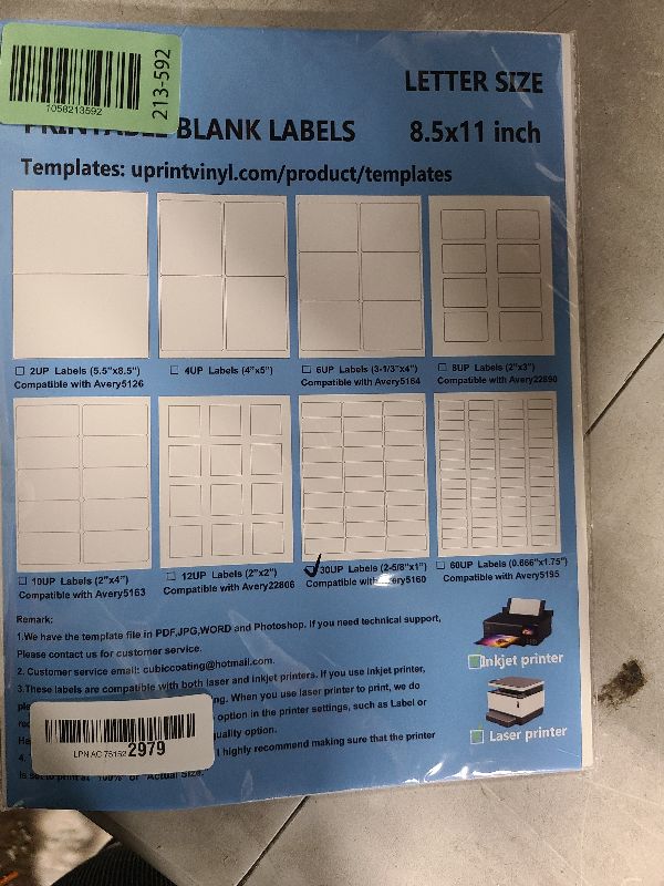 Photo 1 of 30-UP Shipping Labels 1" x 2-5/8" Address Stickers 20 Sheets 600 Pcs Printable Blank Labels Waterproof Matte White Stickers Vinyl Sticker Paper Dries Quickly for Inkjet Printer