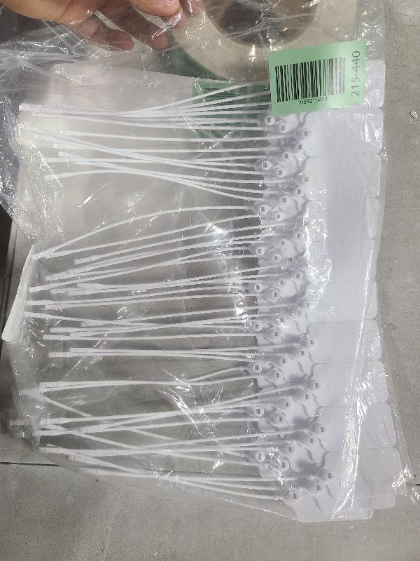 Photo 1 of 50 White Blank Plastic Tags for Labeling Waterproof Hanging Labels Writable Tags Seal Plastic Marking Label for Clothes Bags Keys Inventory with One Marker Pen