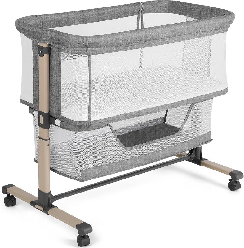 Photo 1 of ***MSRP 89.99***Cowiewie Bassinet Bedside Sleeper, Portable, Breathable, Adjustable Baby Bedside Bassinet for Peaceful Nights, Grey
