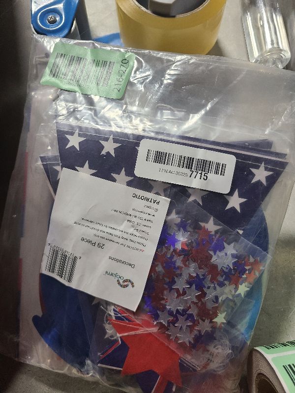 Photo 1 of 29pcs Fourth of July Ultimate Patriotic Decorations Kit Blue Red White Paper Fans Flag Banner Star Streamer Hanging Swirls, Pom Pom, Confetti, Garland Ideal for your 4th of July Party