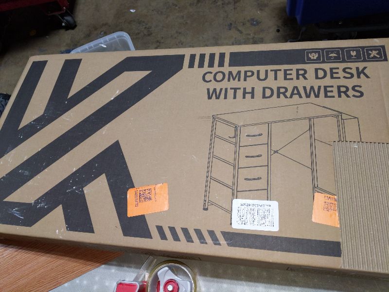 Photo 1 of 50 Inch Computer Desk, Home Office Desk with Power Outlets, Work Study Gaming Desk with 8 Fabric Drawers, Black