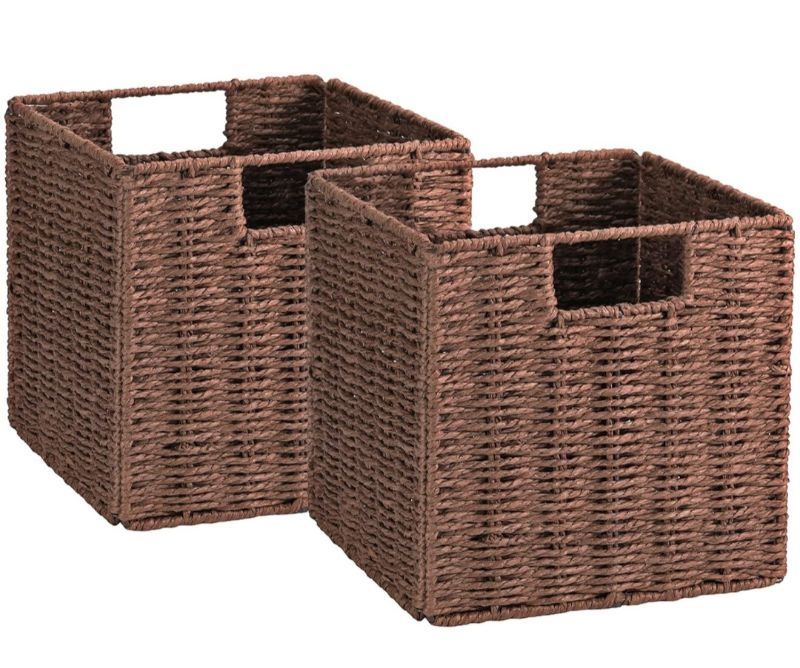 Photo 1 of 11 Inch Large Wicker Storage Basket, Square Baskets Cube Storage Organizer, Brown