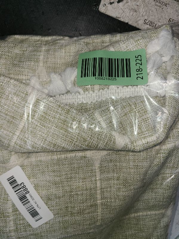 Photo 1 of 2 Panel Cotton Linen Boho Curtains 63 Inches Long for Living Room Bedroom, Kitchen, Plaids Lattice Embroidered Semi Blackout Bohemian Farmhouse Window Treatment Grids Drape Tassels,Sage Green