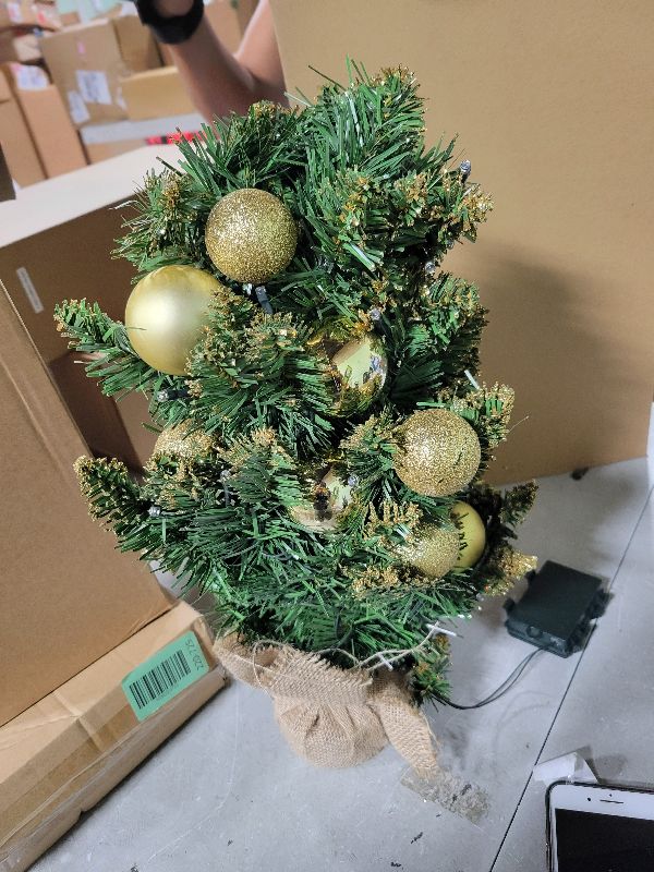 Photo 1 of  3FT Christmas Tree Table Top, Small Pre Lit Christmas Tree, Artificial Xmas Tree with 135 Branches 50 Lights Battery Powered, Outdoor Christmas Tree for Apartment Office Holiday Party Decor
