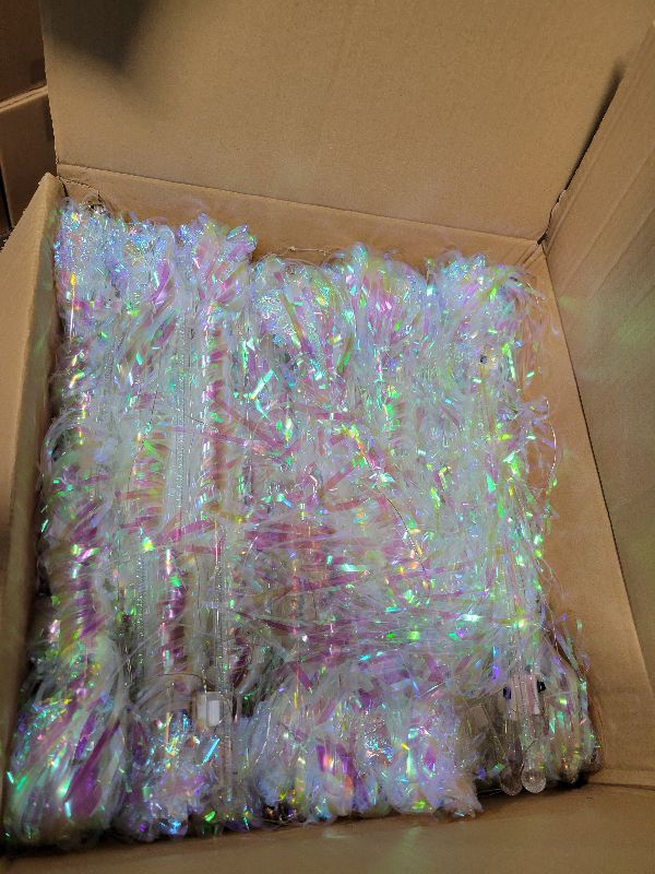 Photo 1 of 105 Pieces LED Wedding Wands, LED Wedding Streamer - Metallic Foil Tinsel Ribbon Sticks for Glitter Bridal Wedding Send Off Ideas Activities Holiday Celebration Favor (Multicolored)