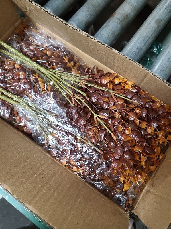 Photo 1 of 12 Bundles Artificial Fall Flowers for Outdoors Fall Decorations, UV Resistant Fake Mums Faux Fall Plants Plastic Greenery Porch Fireplace Home Gardens Autumn Thanksgiving Decor(Brown Eucalyptus)