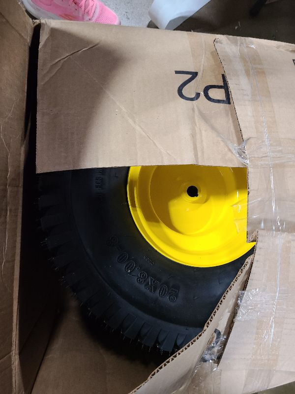 Photo 1 of (2-Pack) 20x8.00-8 Rear Tire and Wheel Assemblies - 4 Ply Tubeless Tire Compatible Replacement for Riding Lawn Mowers - 3/4" Borehole, 3.5" Offset Hub and 3/16" Keyway