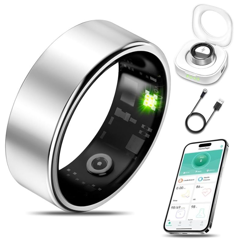 Photo 1 of 
Smart Health Ring for Women Men Fitness Tracker with Heart Rate, Blood Oxygen, Blood Pressure, Sleep Monitoring, Step Counting, IP68 Waterproof for iPhone and Android, No APP Fee, Silver 11