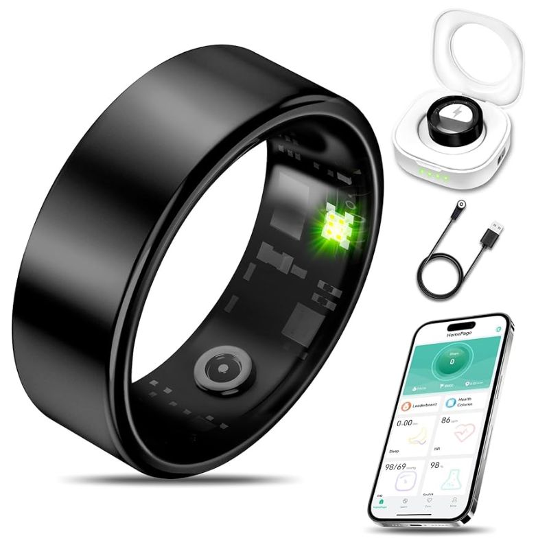 Photo 1 of 
4.4
4.4 out of 5 stars
(505)
Smart Health Ring for Women Men Fitness Tracker with Heart Rate, Blood Oxygen, Blood Pressure, Sleep Monitoring, Step Counting, IP68 Waterproof for iPhone and Android, No APP Fee, Black 8