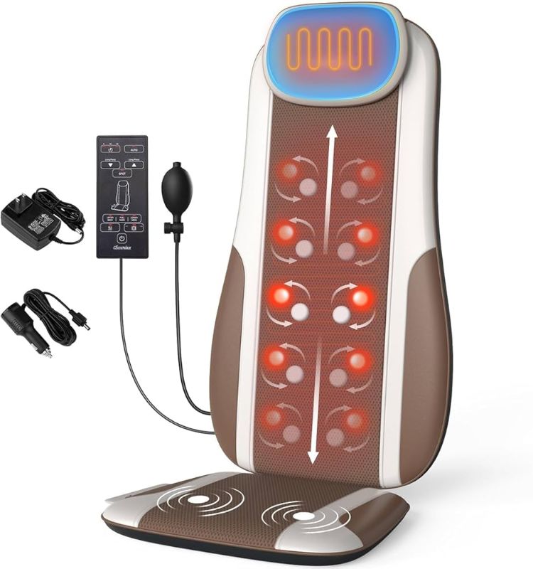 Photo 1 of 
Visit the Store, comrelax
comrelax

Shiatsu Back Massager with Heat, Massage Chair Pad Seat Cushion for Stress Relief, Deep Tissue Kneading & Roller, 2 Vibration Motors, Back Waist Hip Massager, PU Leather, with 2 Adapters 