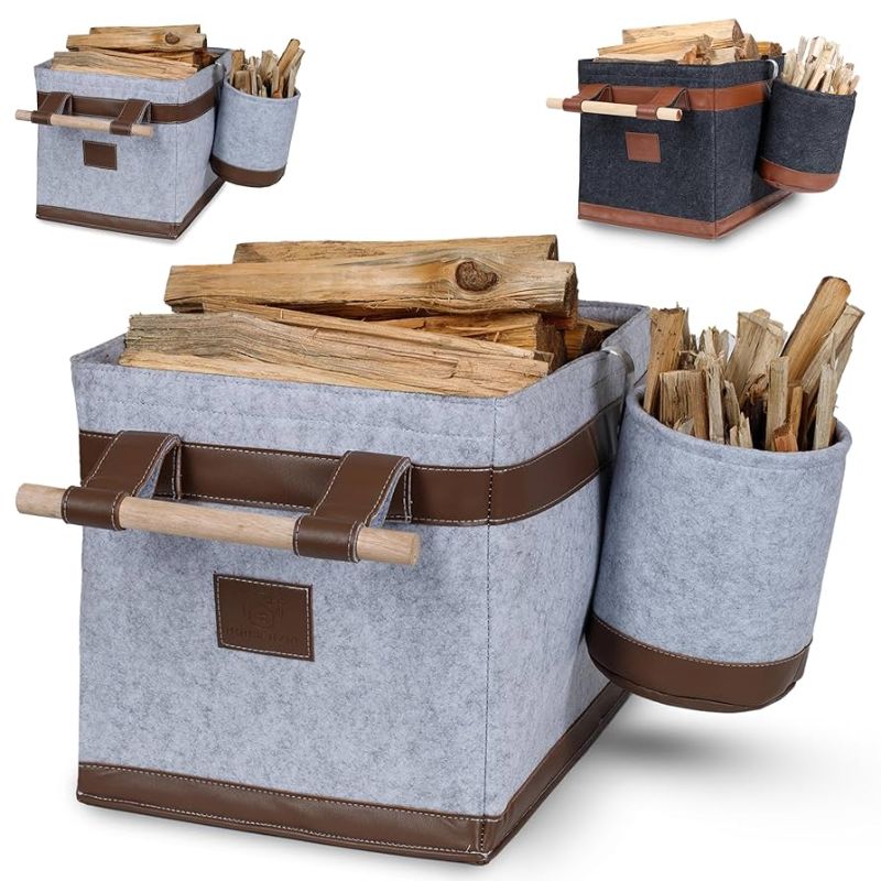 Photo 1 of 
Housenzia, Firewood Carrier with Handles [Freestanding] Tough Felt & Faux Leather Log Carrier for Firewood, Foldable Fireplace Log Holder, 50 lb Capacity with Firestick Bucket & Match Pocket | Buy Now 