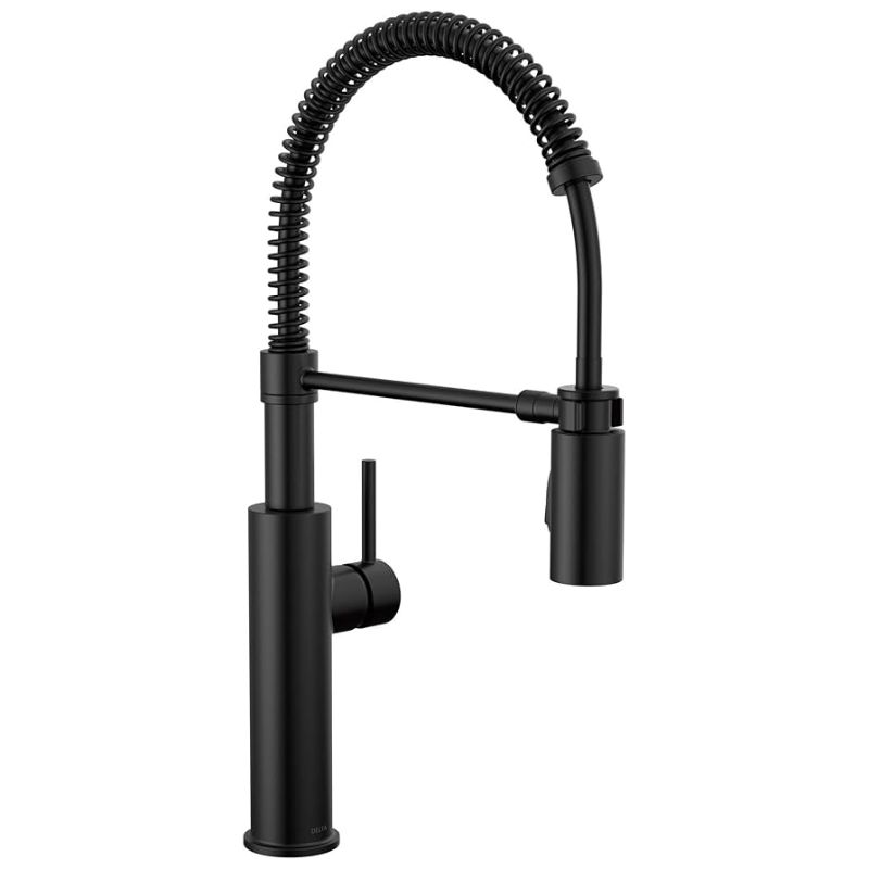 Photo 1 of Delta Antoni Pro Style Commercial Kitchen Faucet with Pull Down Sprayer, Single Hole Matte Black Kitchen Sink Faucet, Single Handle, Matte Black 18803-BL-DST