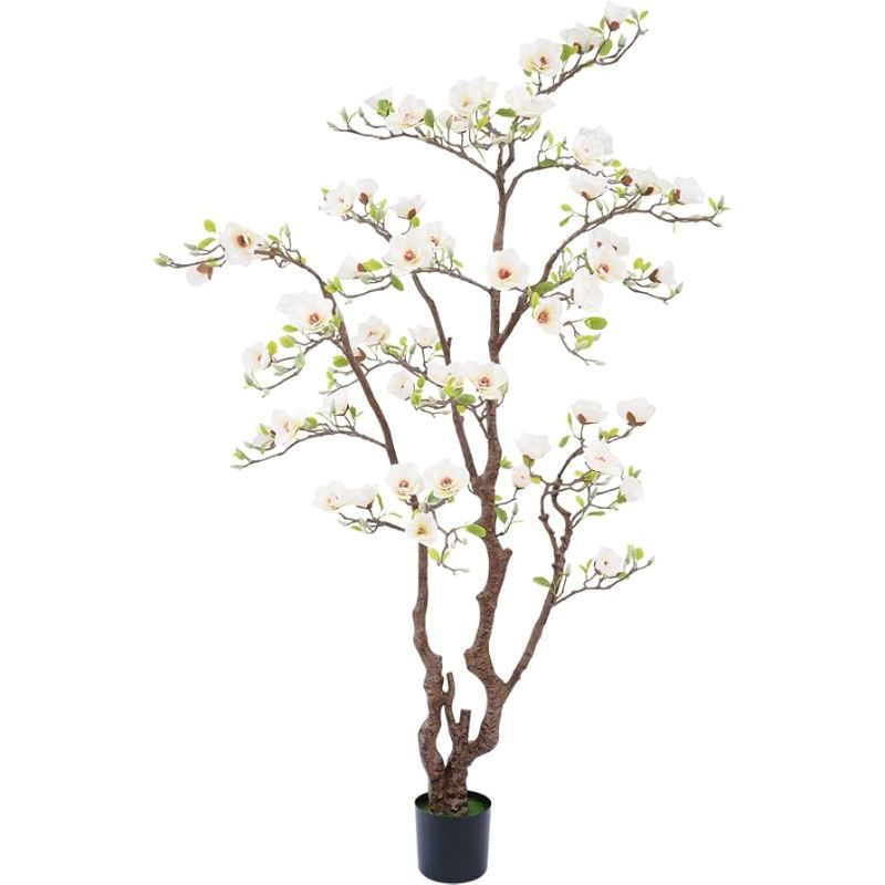 Photo 1 of  Artificial Magnolia Tree, 6.8FT Tall Fake Indoor Tree, Realistic Real Touch Leaves and Flowers Perfect for Indoor Decor, Living Room, Door, Office and Hotel Decor (White)
